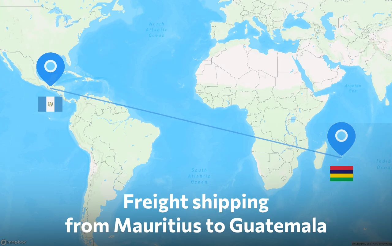 Shipping route from Mauritius to Guatemala
