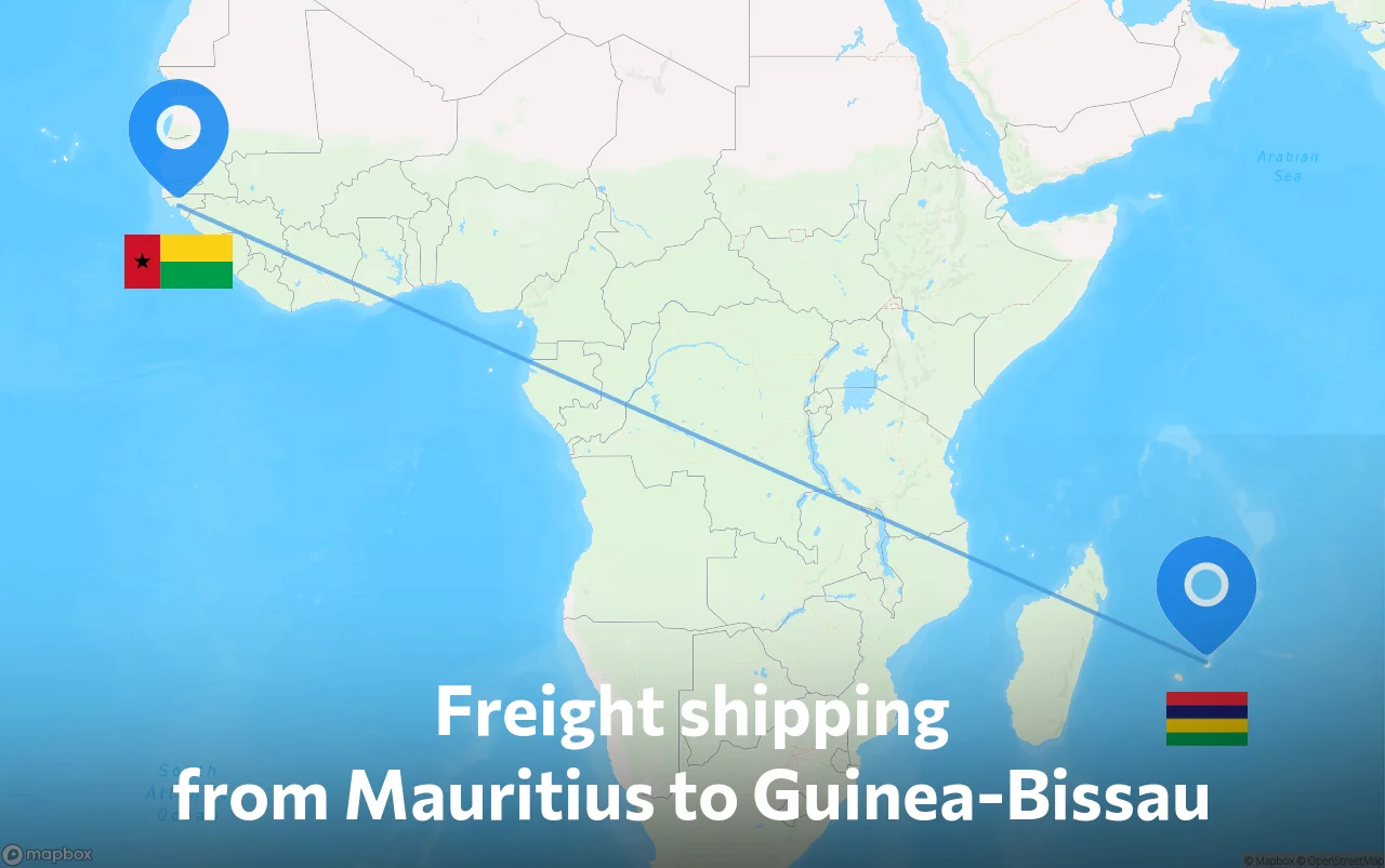 Shipping route from Mauritius to Guinea-Bissau