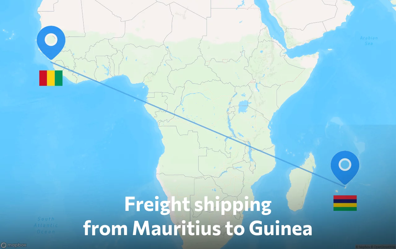 Shipping route from Mauritius to Guinea