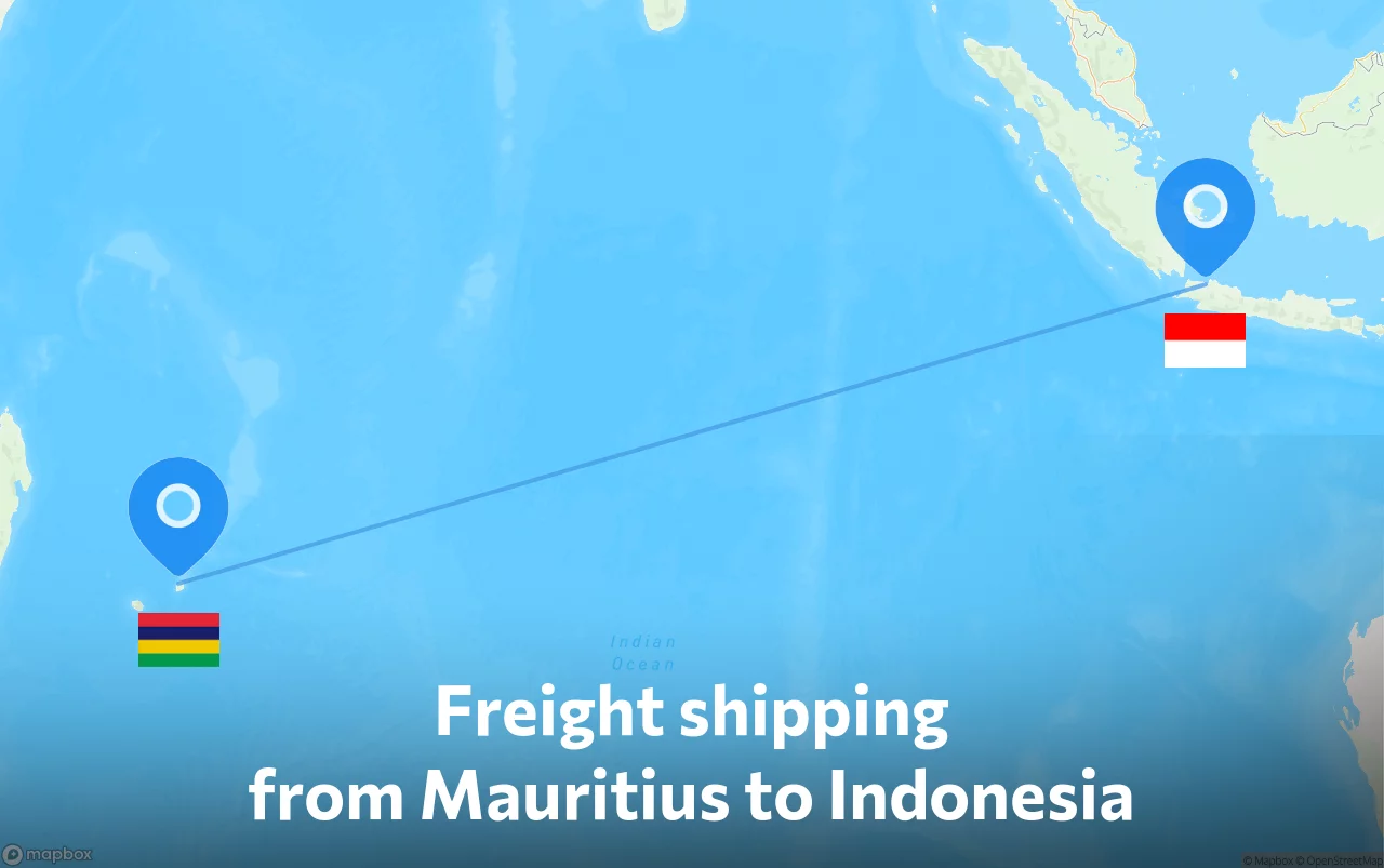 Shipping route from Mauritius to Indonesia