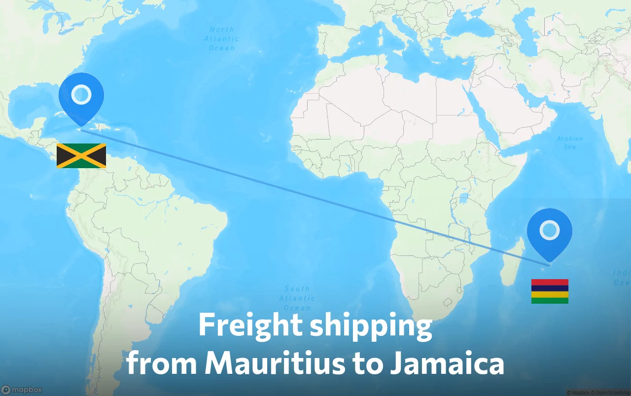 Shipping route from Mauritius to Jamaica