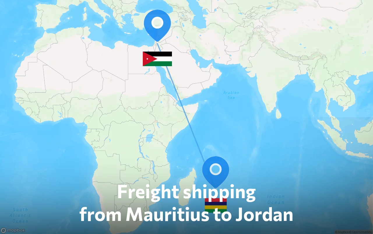 Shipping route from Mauritius to Jordan