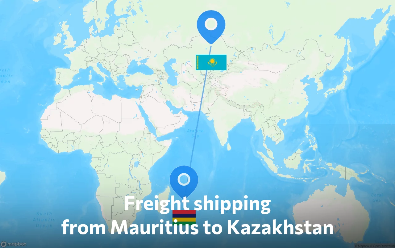 Shipping route from Mauritius to Kazakhstan