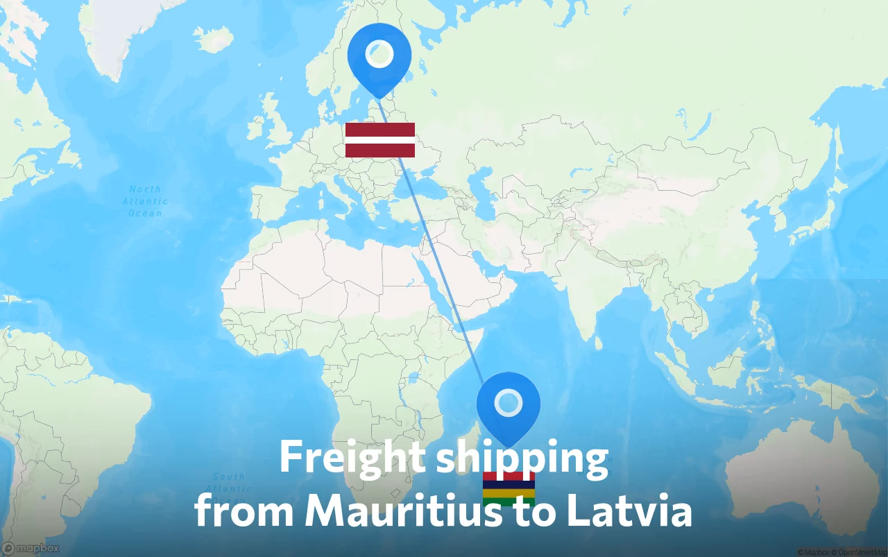 Shipping route from Mauritius to Latvia