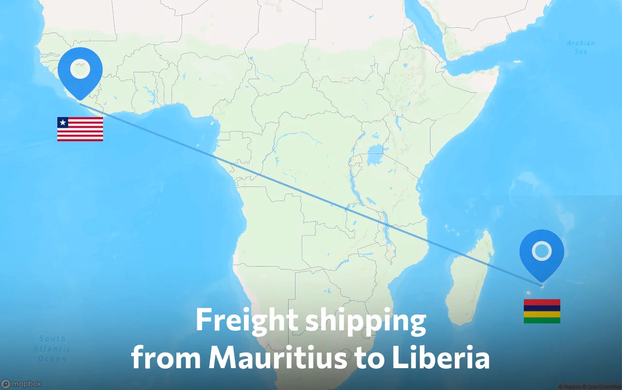 Shipping route from Mauritius to Liberia