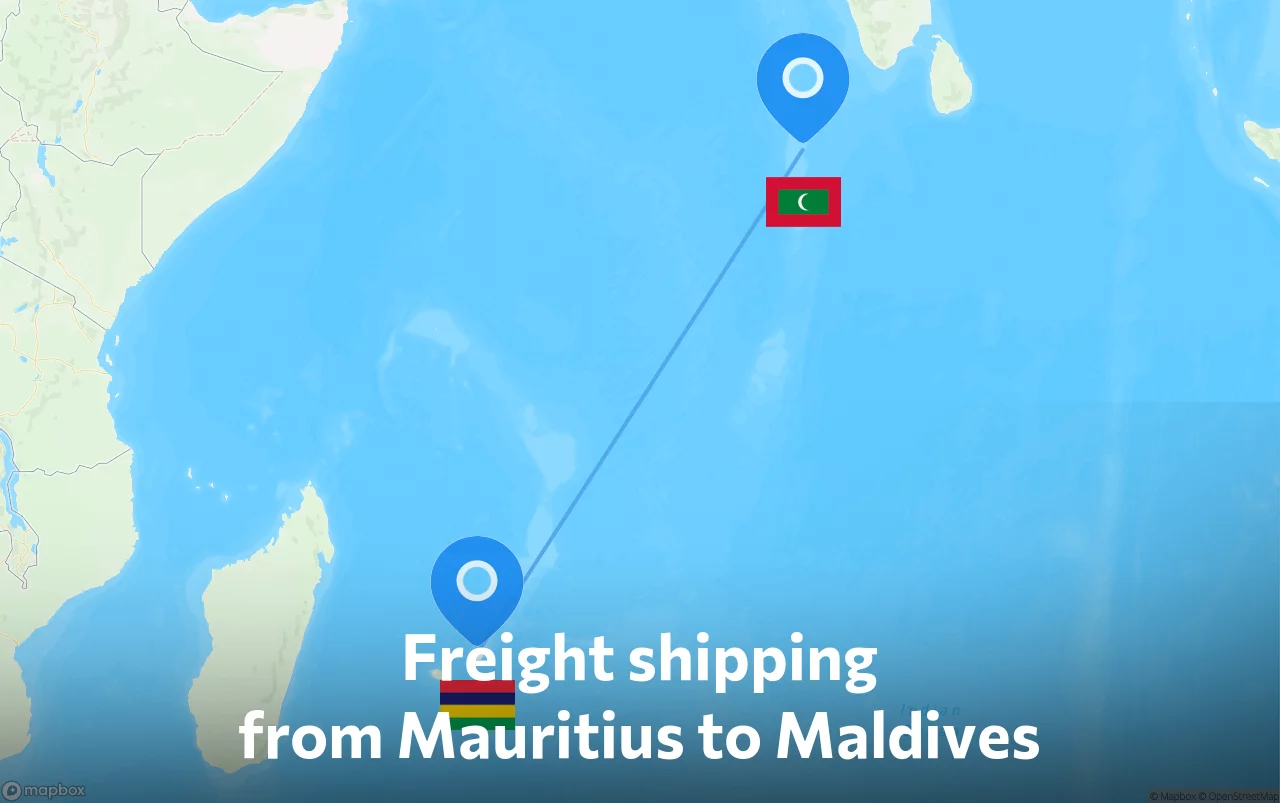 Shipping route from Mauritius to Maldives
