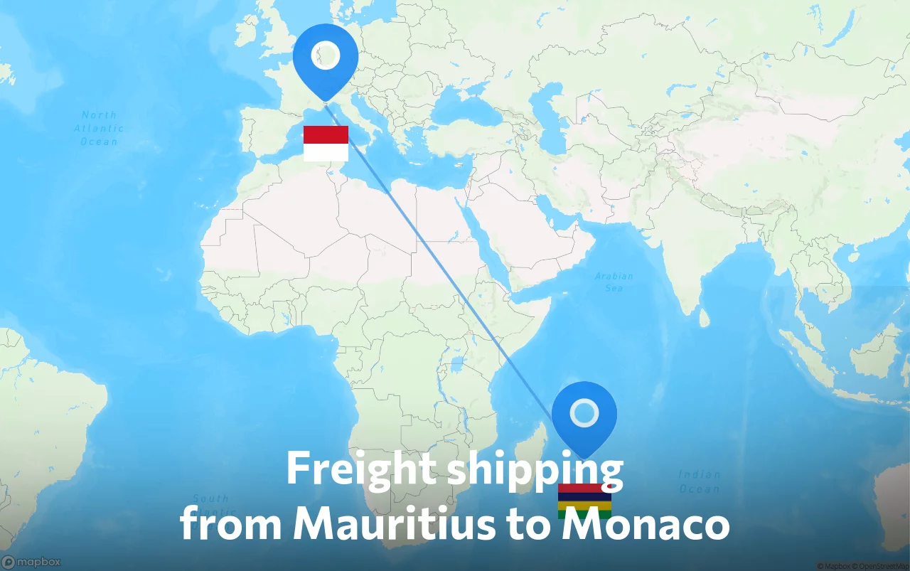 Shipping route from Mauritius to Monaco