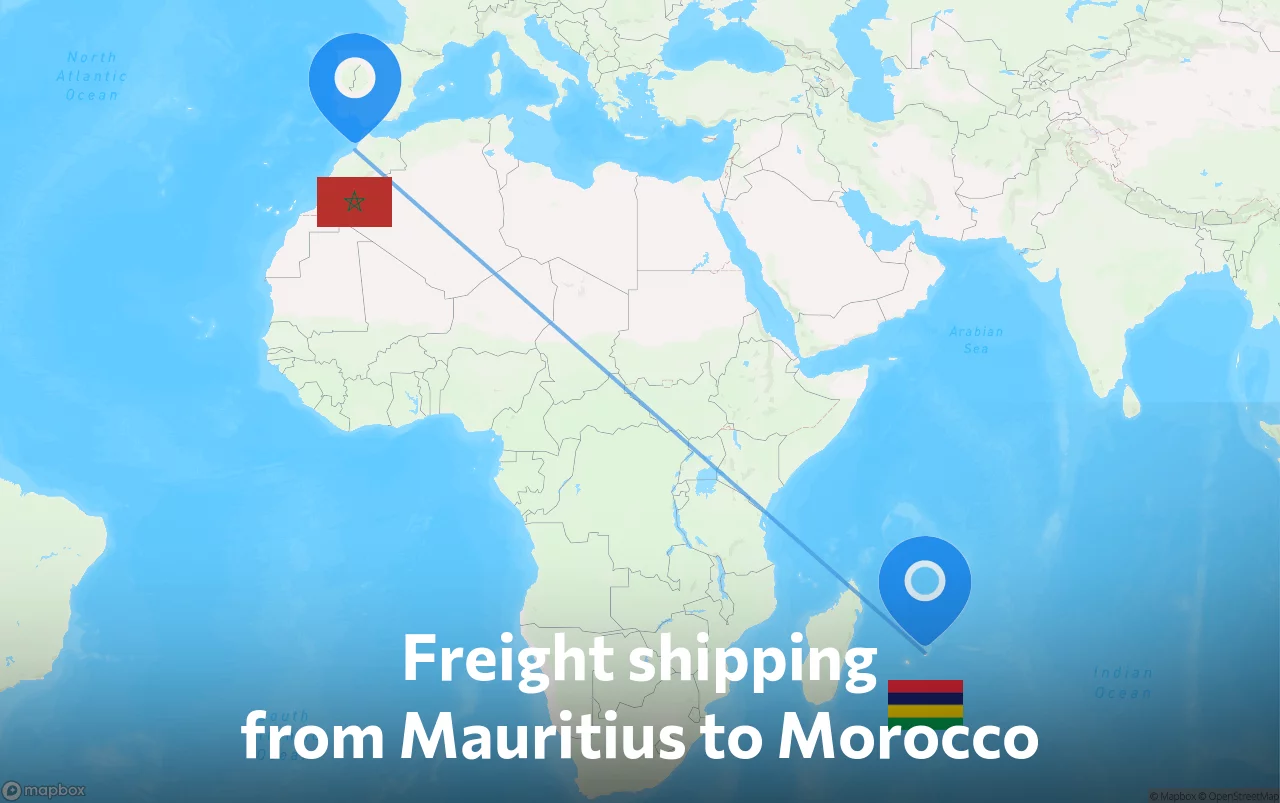 Shipping route from Mauritius to Morocco