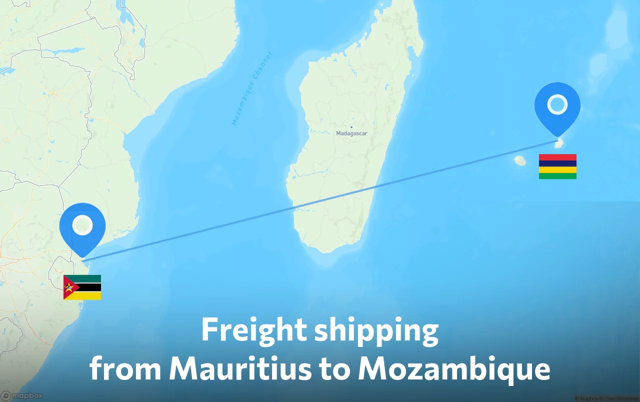 Shipping route from Mauritius to Mozambique