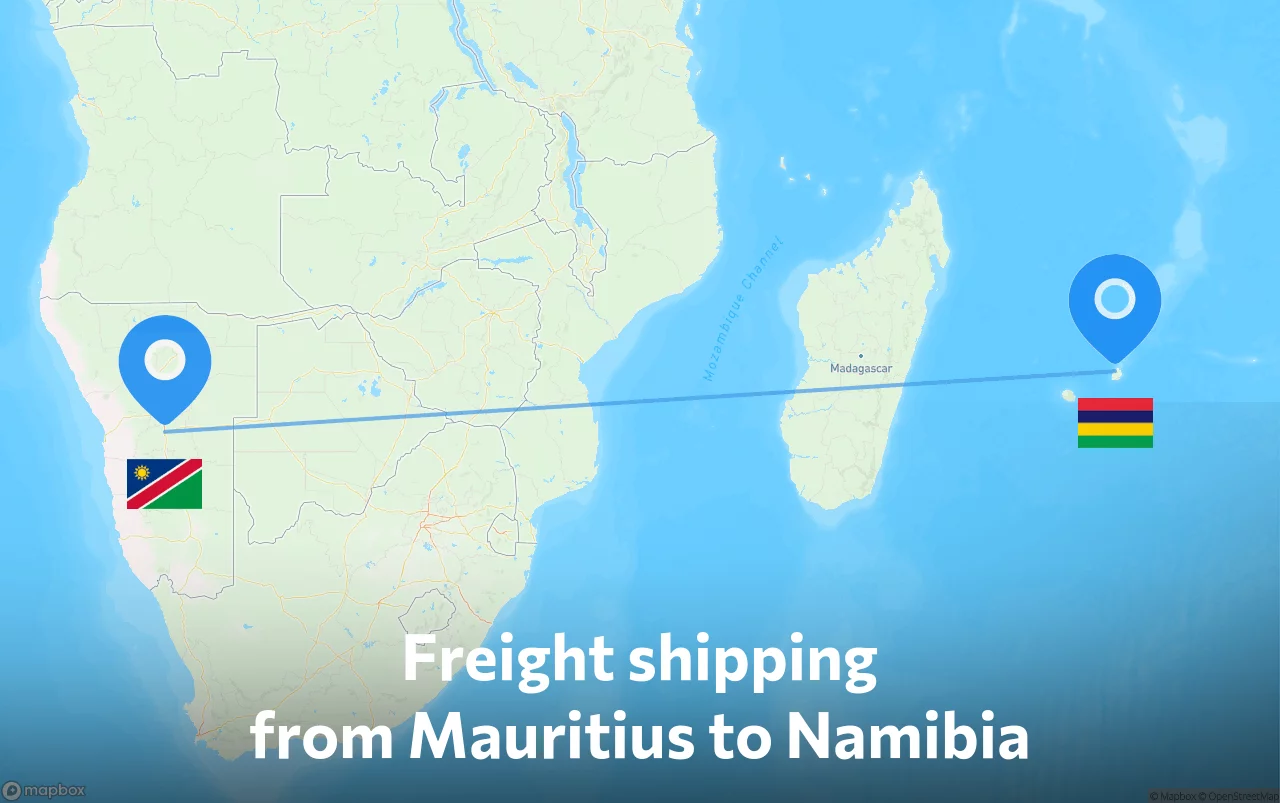 Shipping route from Mauritius to Namibia