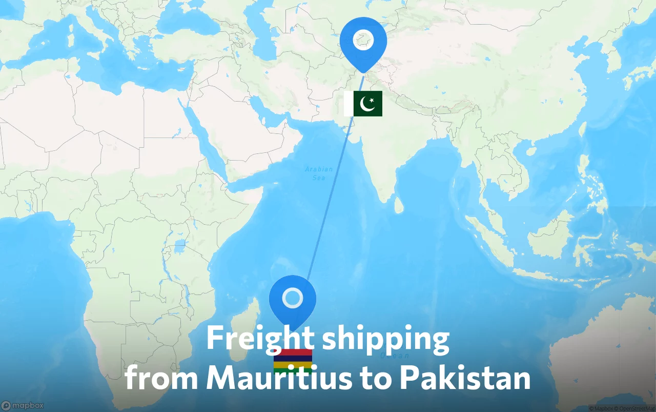 Shipping route from Mauritius to Pakistan
