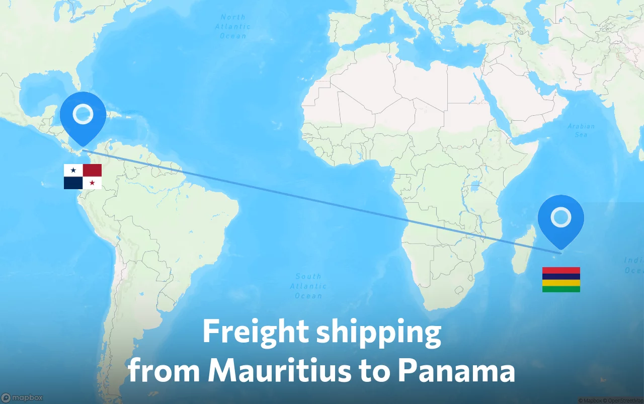 Shipping route from Mauritius to Panama