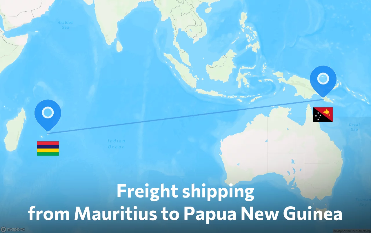 Shipping route from Mauritius to Papua New Guinea