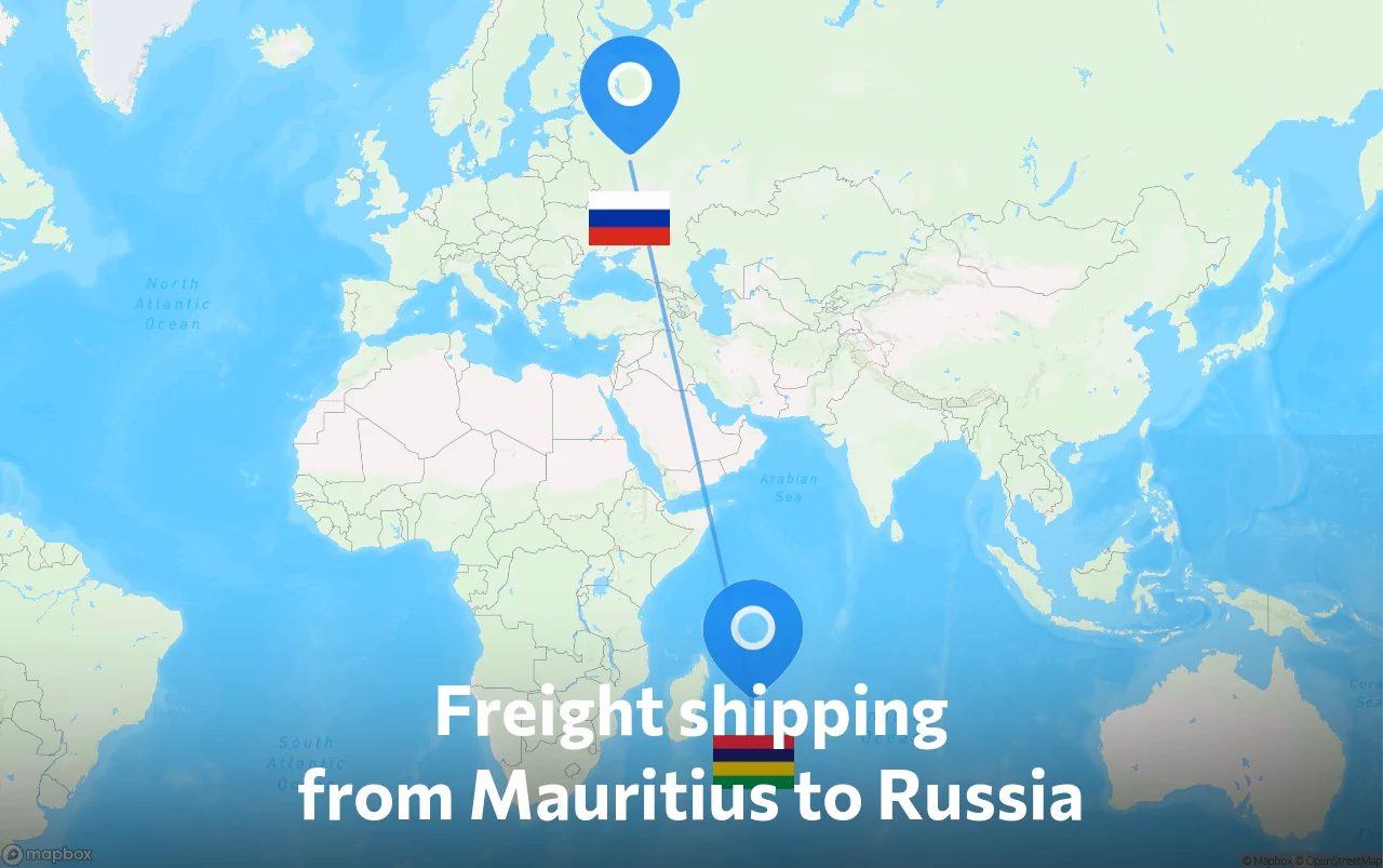 Shipping route from Mauritius to Russia