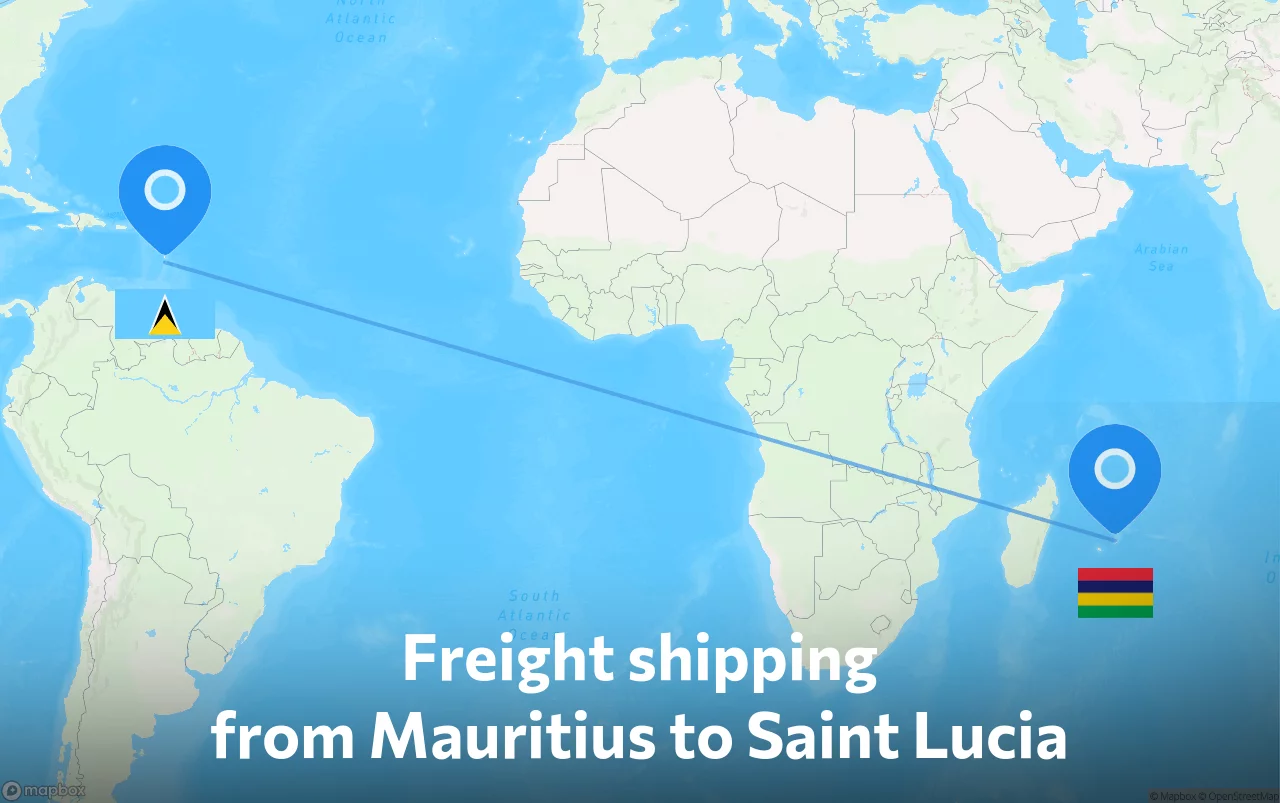 Shipping route from Mauritius to Saint Lucia