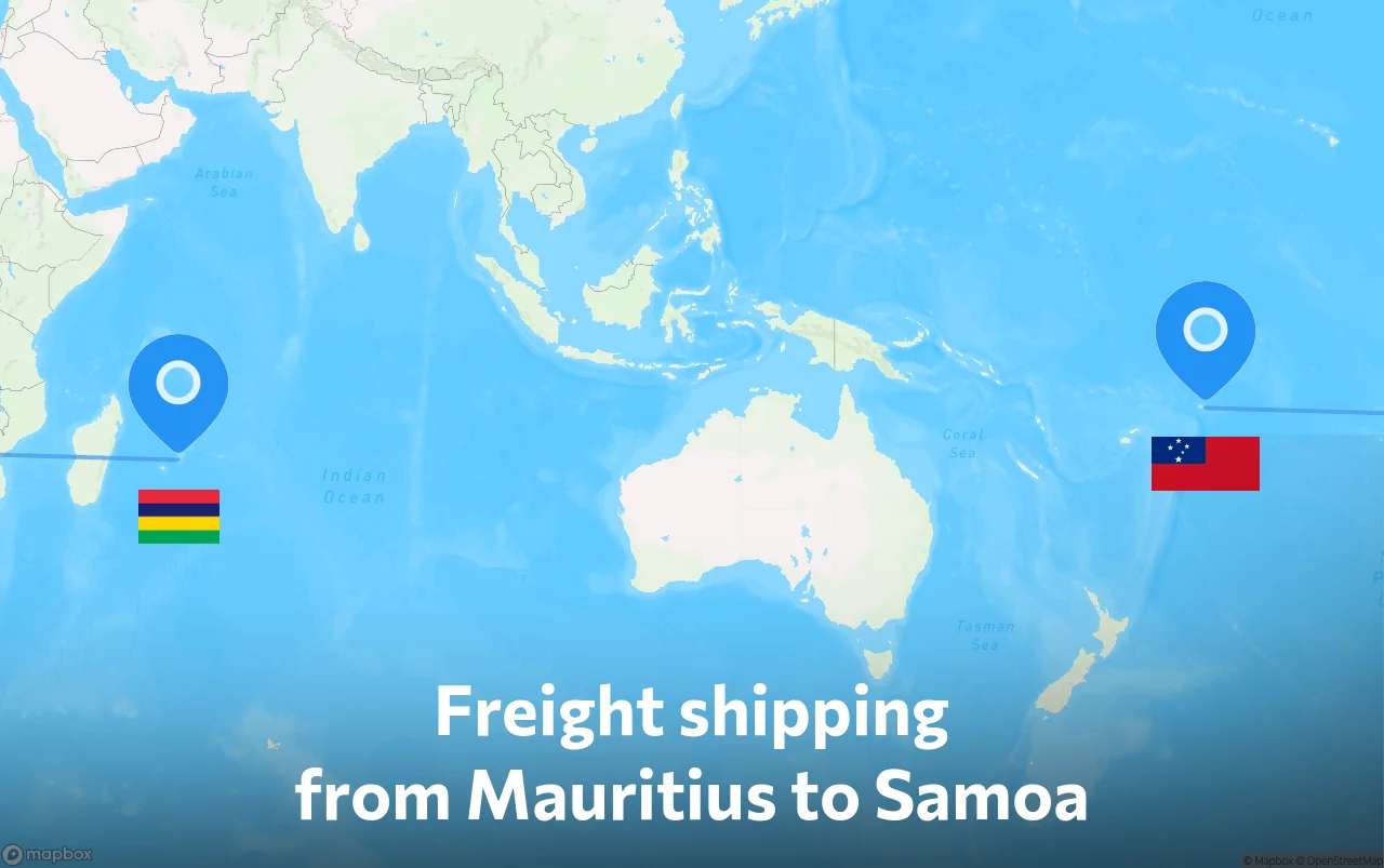 Shipping route from Mauritius to Samoa
