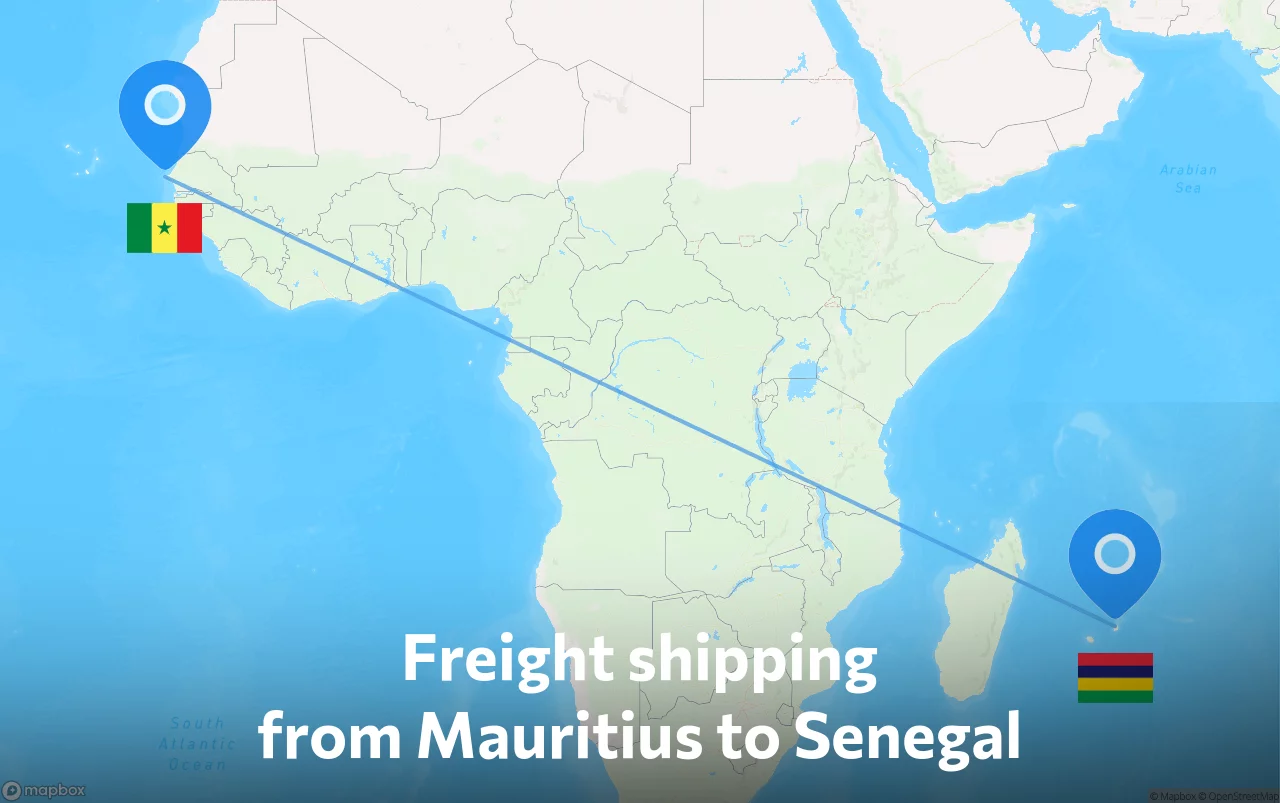 Shipping route from Mauritius to Senegal