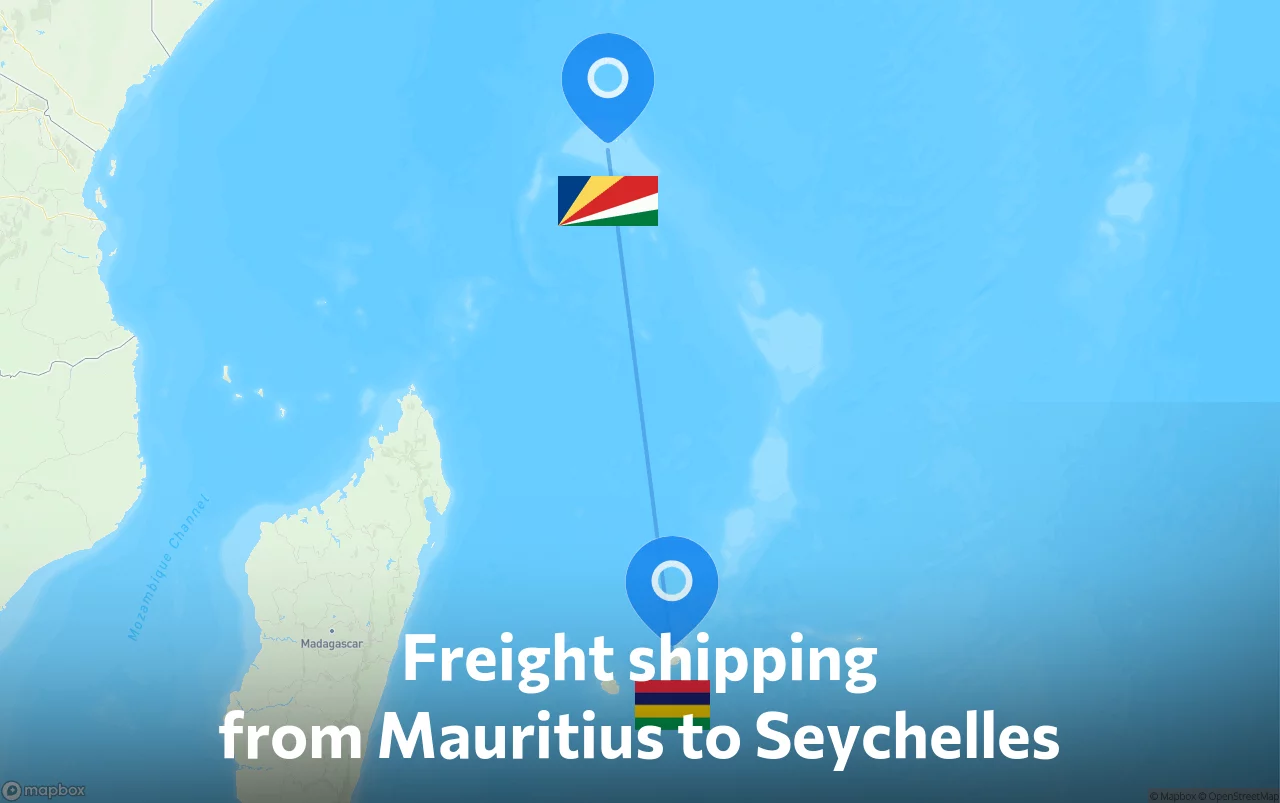 Shipping route from Mauritius to Seychelles