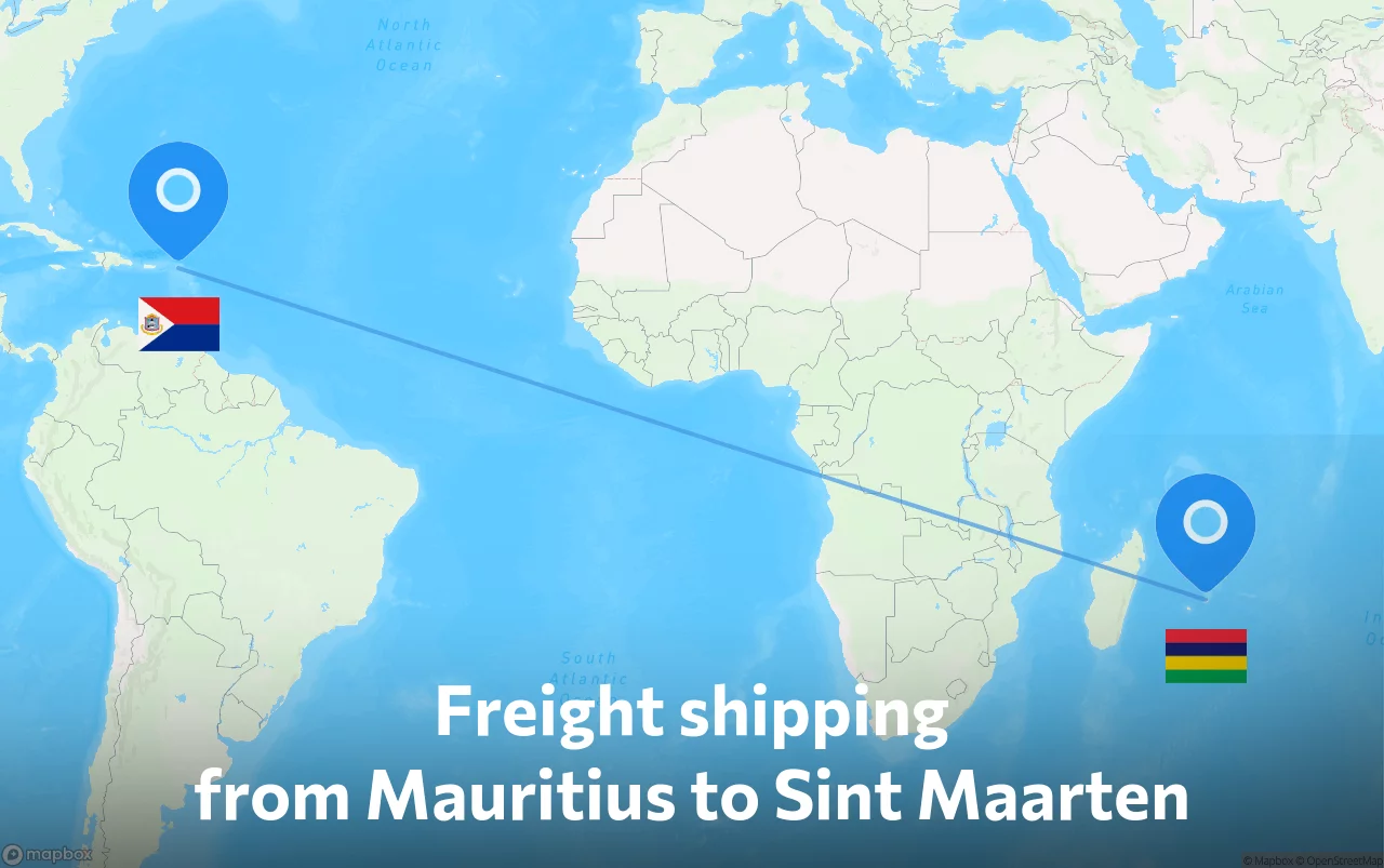 Shipping route from Mauritius to Sint Maarten