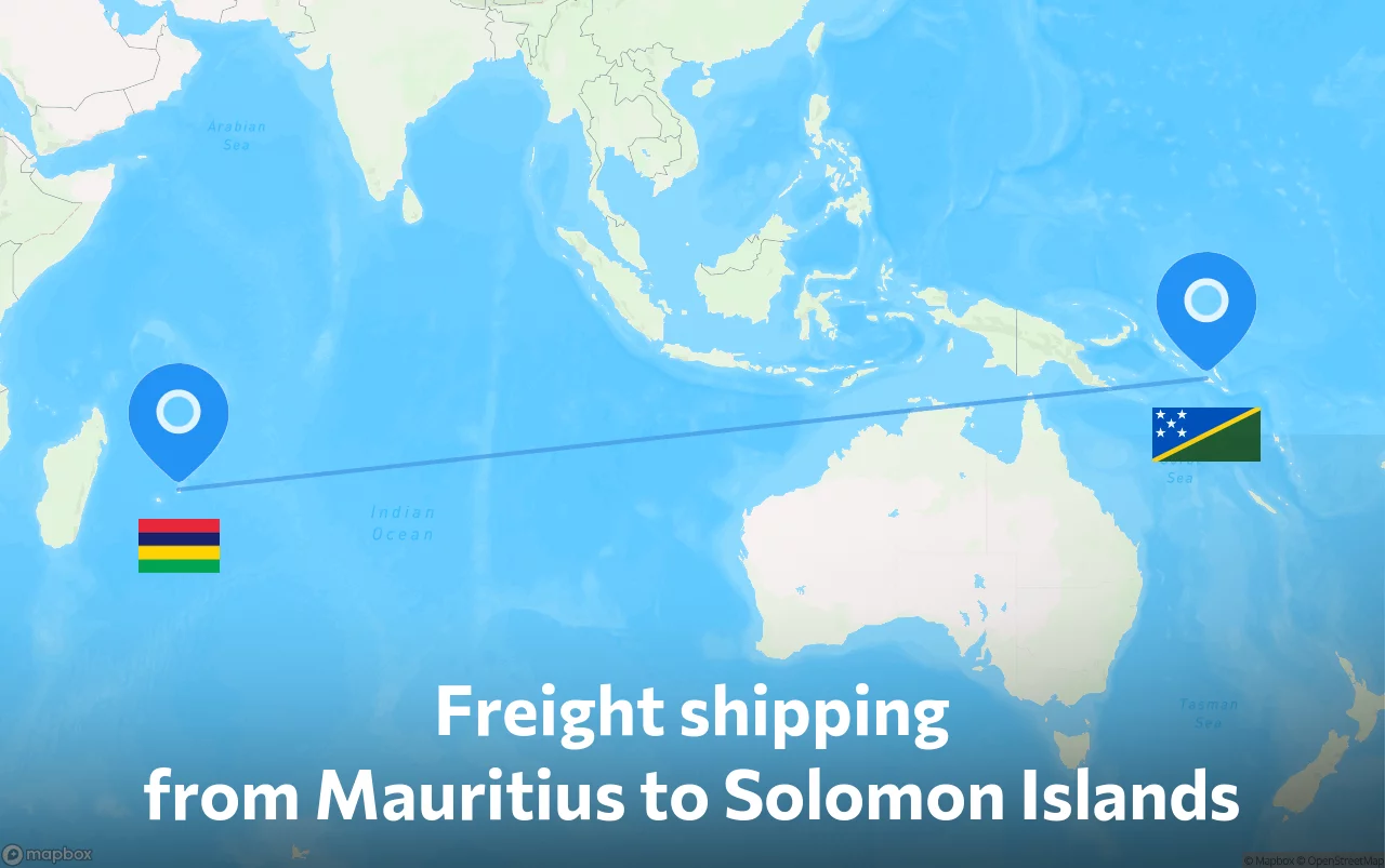 Shipping route from Mauritius to Solomon Islands