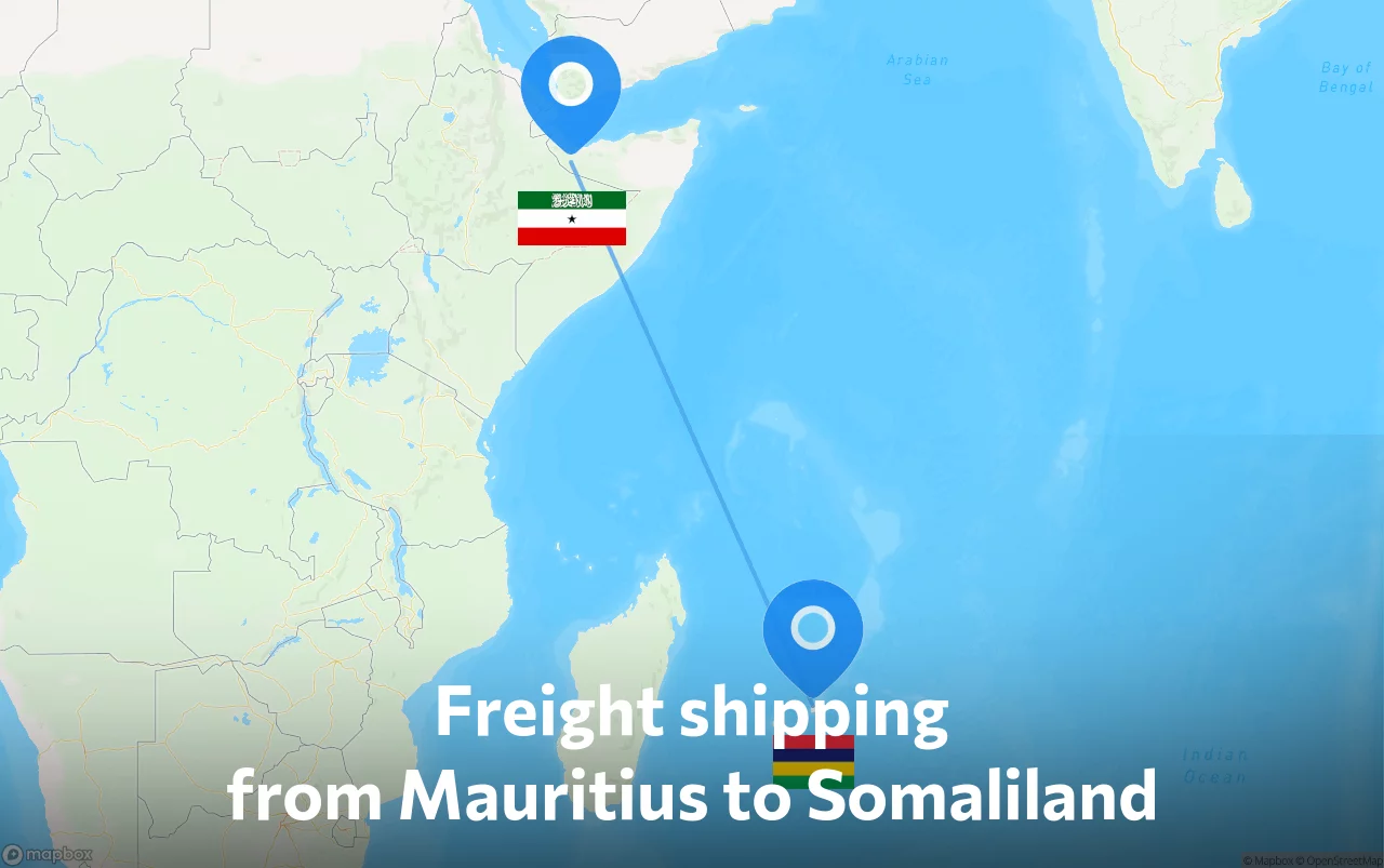 Shipping route from Mauritius to Somaliland