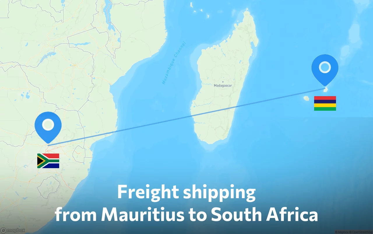 Shipping route from Mauritius to South Africa