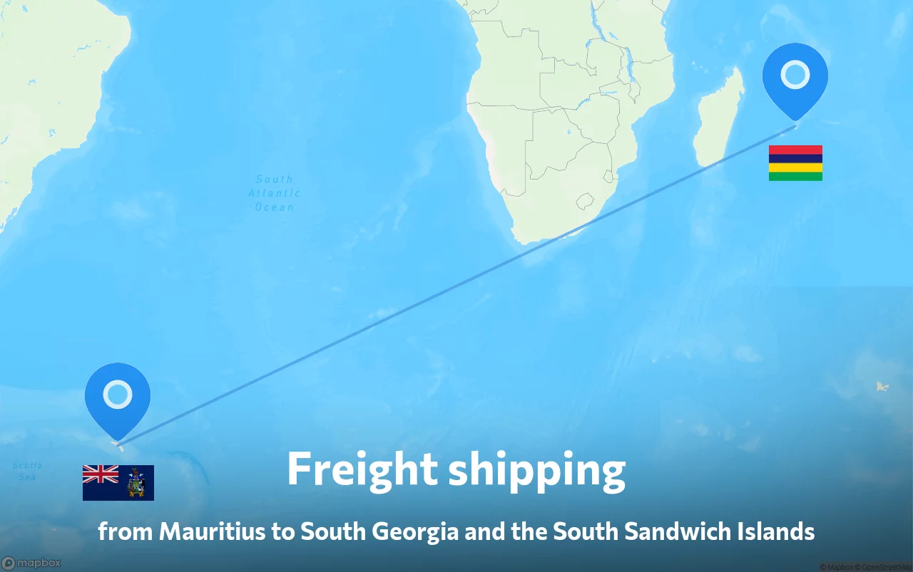 Shipping route from Mauritius to South Georgia and the South Sandwich Islands