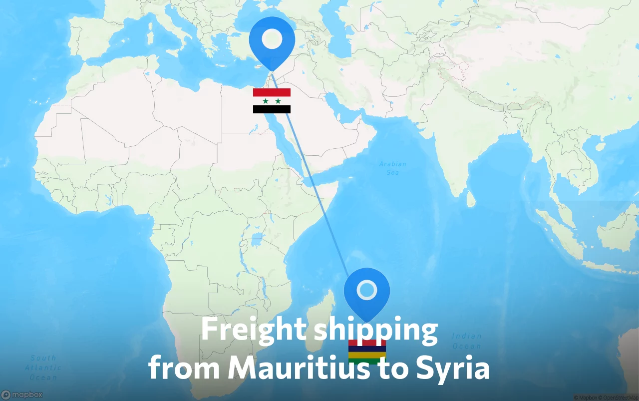 Shipping route from Mauritius to Syria
