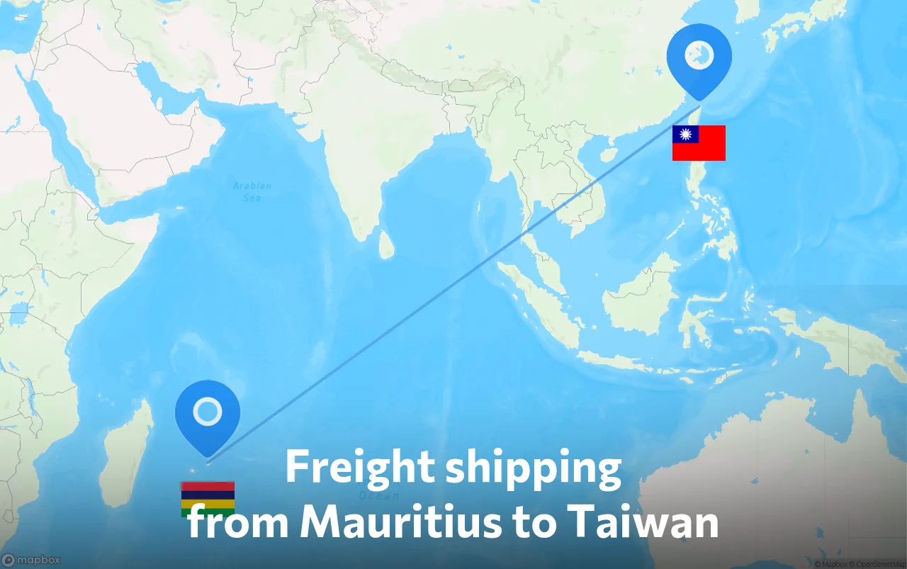 Shipping route from Mauritius to Taiwan