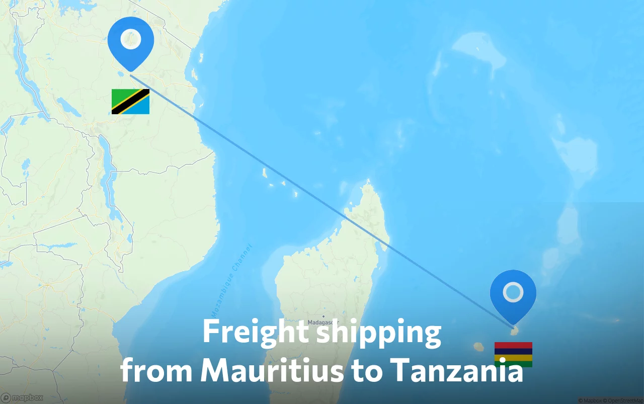 Shipping route from Mauritius to Tanzania