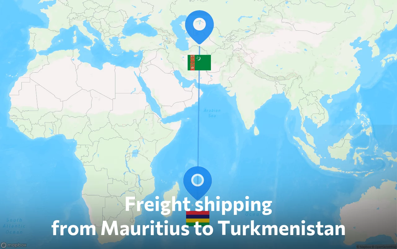 Shipping route from Mauritius to Turkmenistan