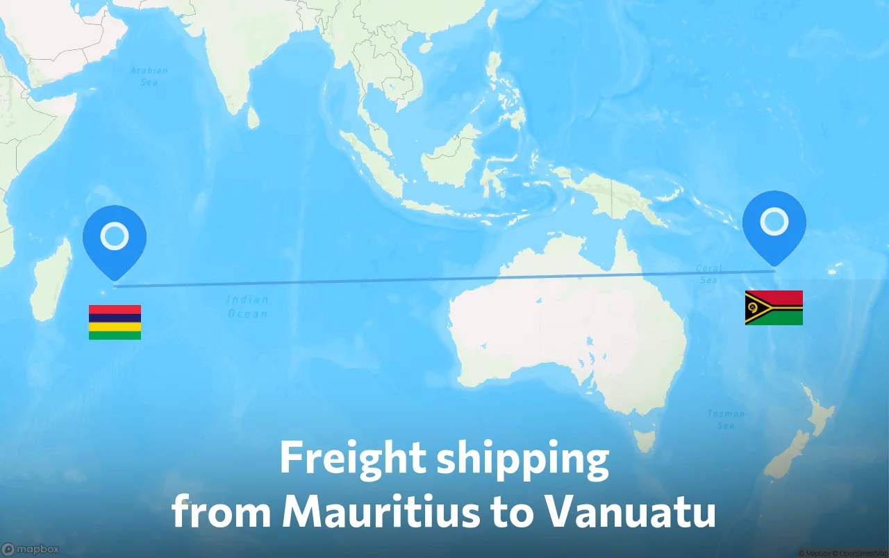 Shipping route from Mauritius to Vanuatu