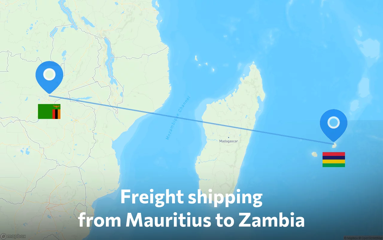 Shipping route from Mauritius to Zambia