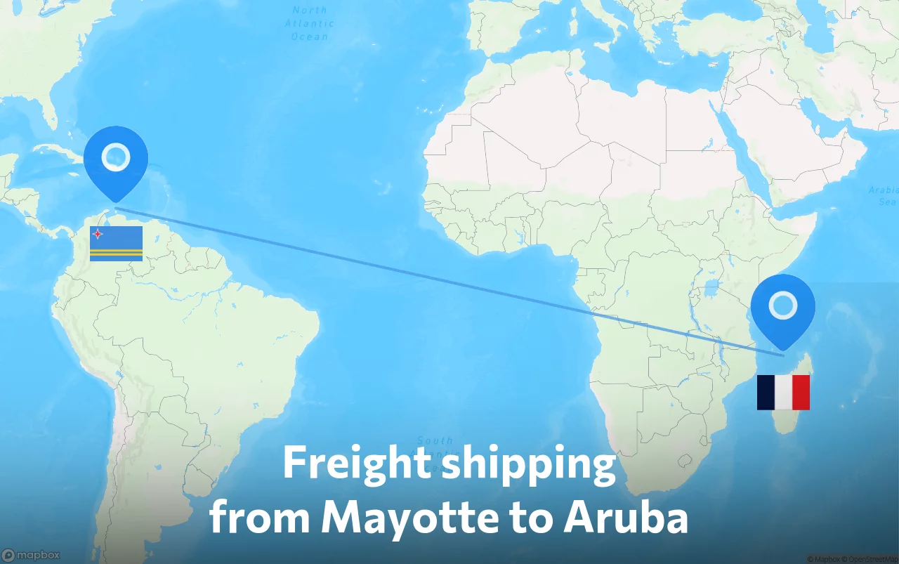 Shipping route from Mayotte to Aruba