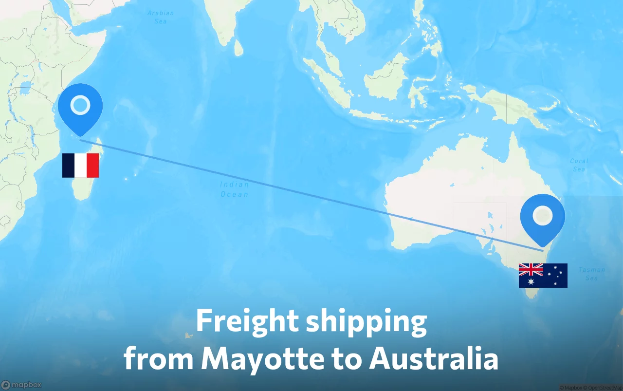 Shipping route from Mayotte to Australia