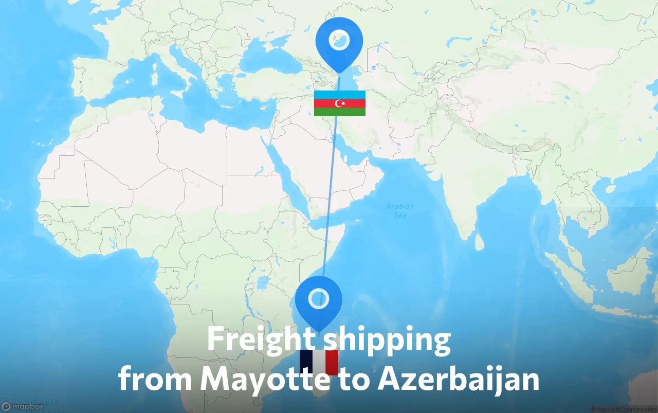 Shipping route from Mayotte to Azerbaijan