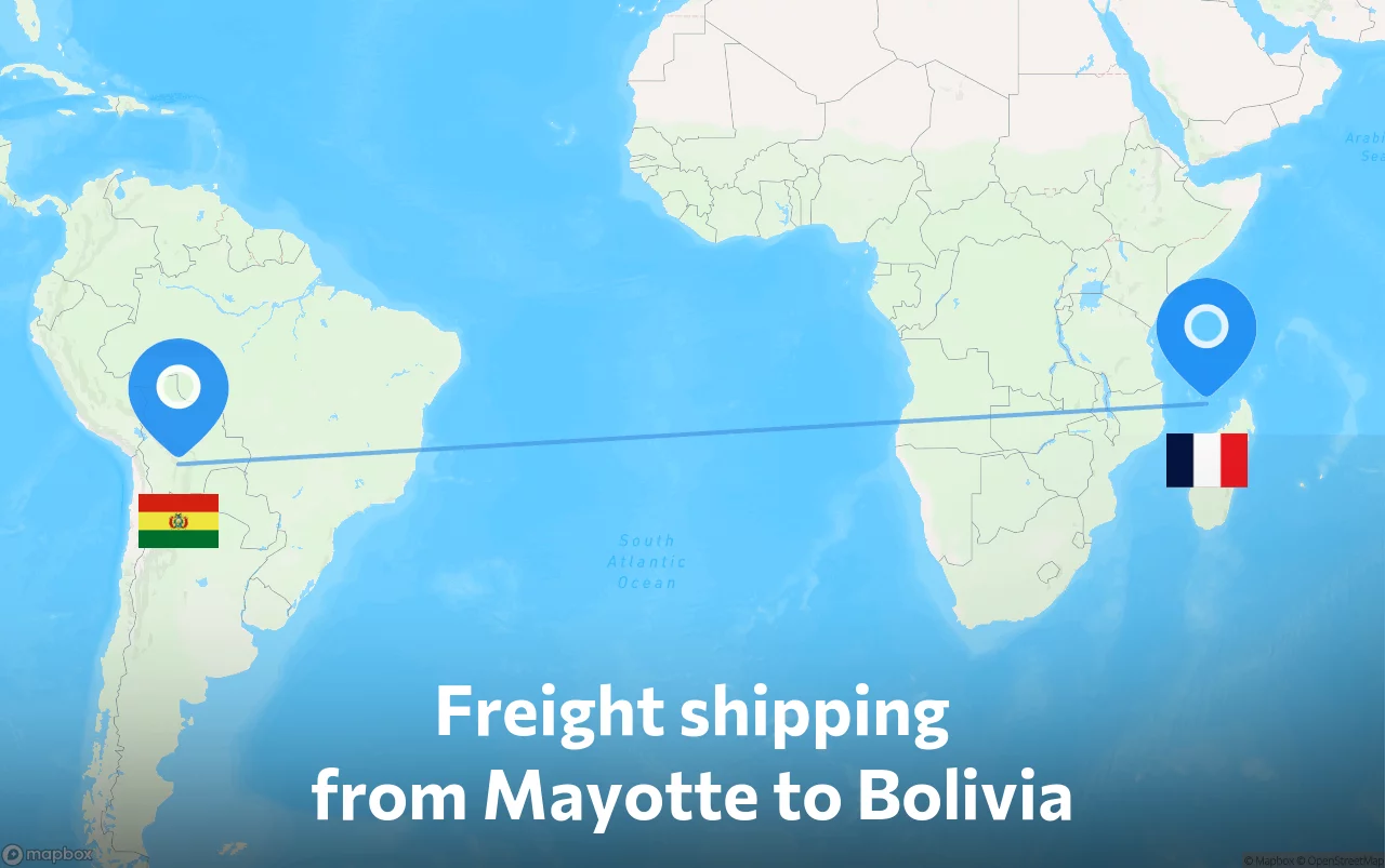 Shipping route from Mayotte to Bolivia