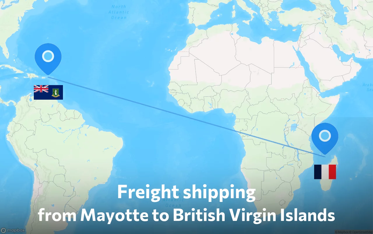 Shipping route from Mayotte to British Virgin Islands