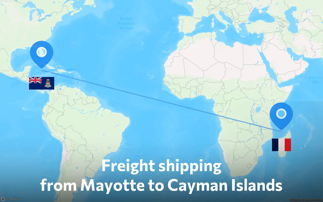 Shipping route from Mayotte to Cayman Islands