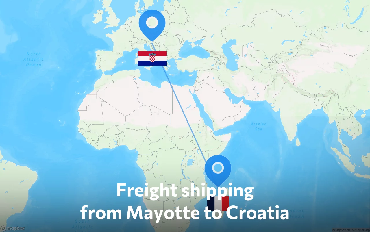 Shipping route from Mayotte to Croatia