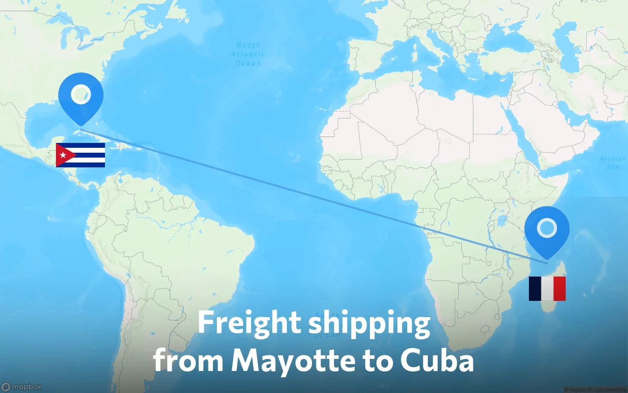 Shipping route from Mayotte to Cuba