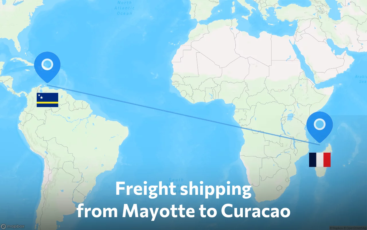 Shipping route from Mayotte to Curacao