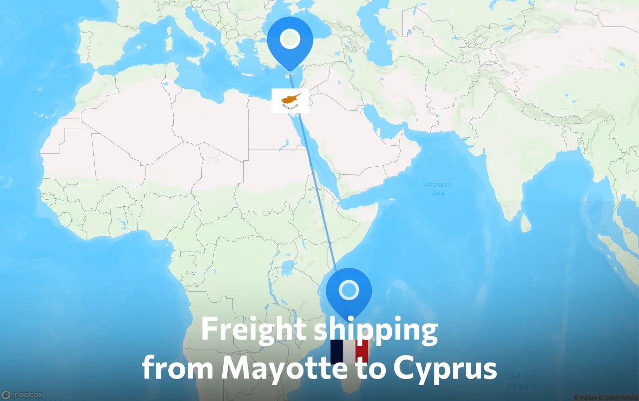 Shipping route from Mayotte to Cyprus