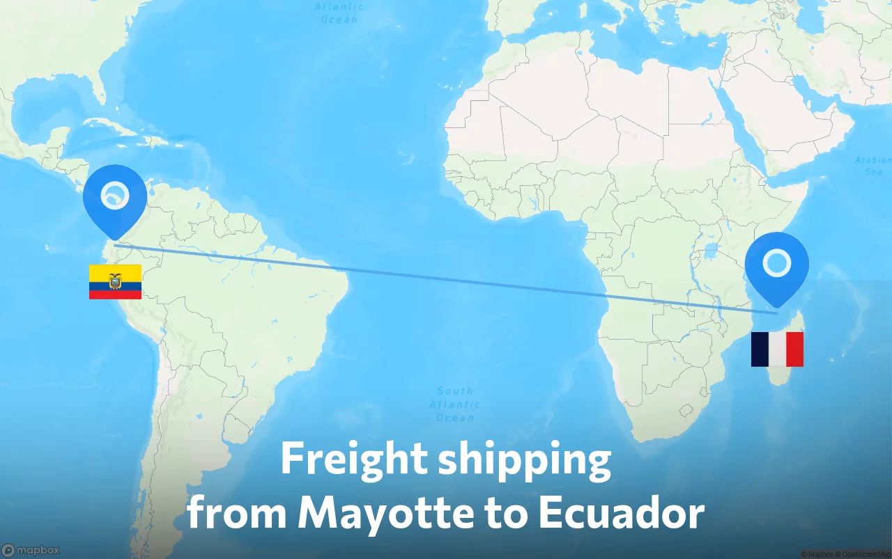 Shipping route from Mayotte to Ecuador