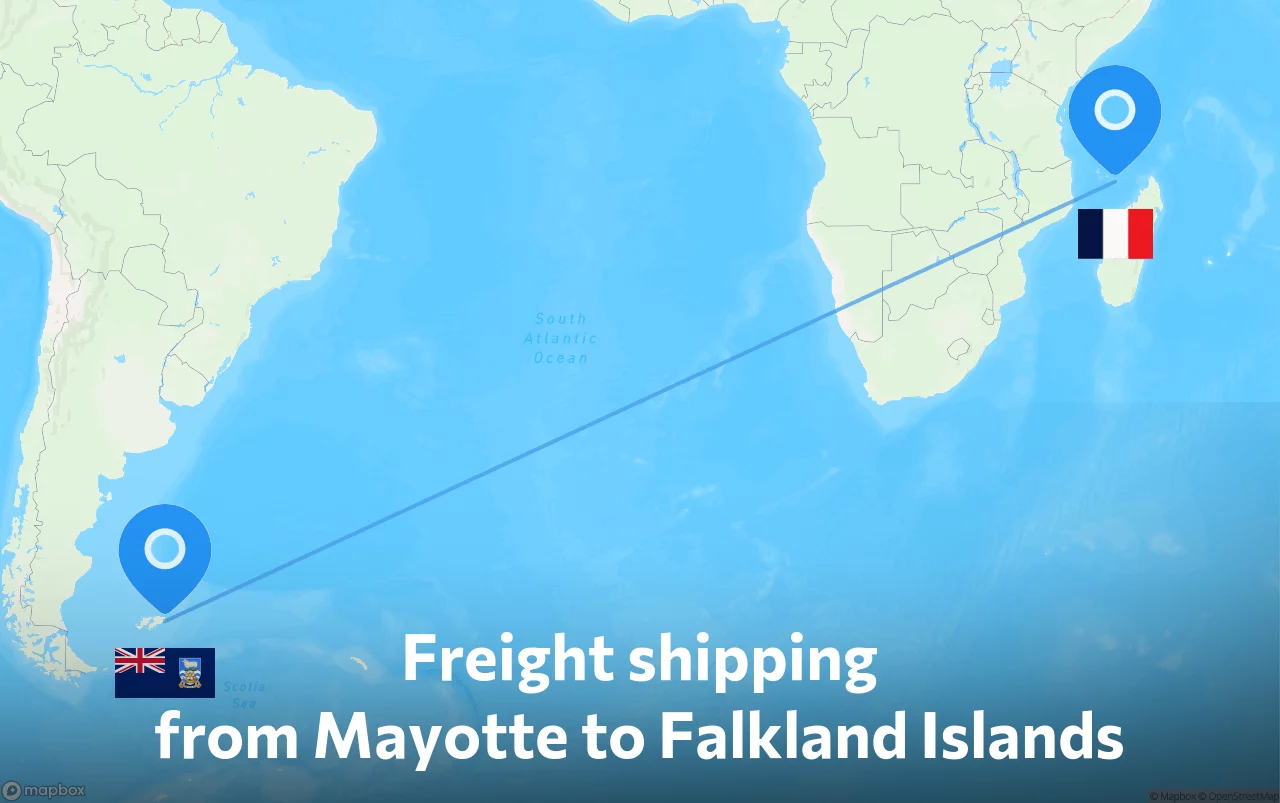 Shipping route from Mayotte to Falkland Islands