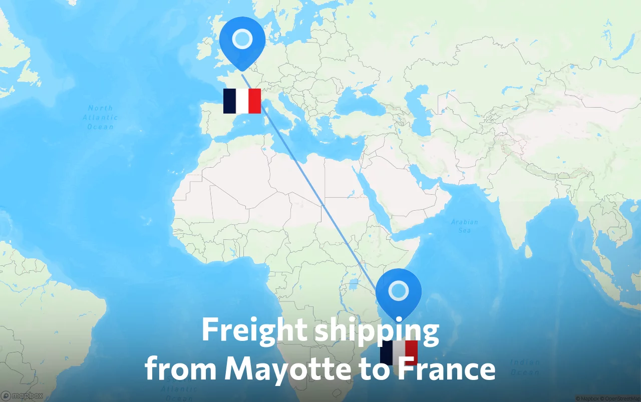 Shipping route from Mayotte to France