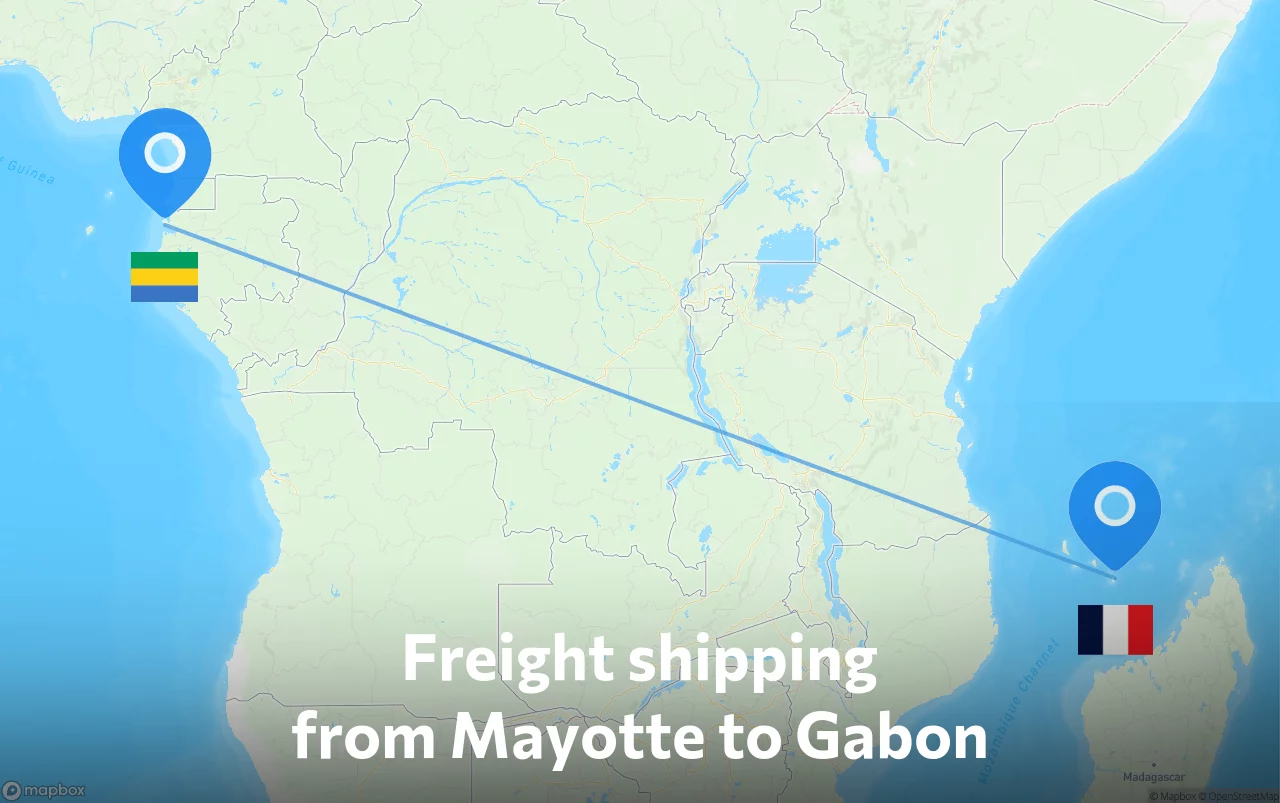 Shipping route from Mayotte to Gabon