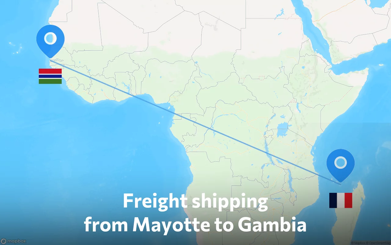 Shipping route from Mayotte to Gambia