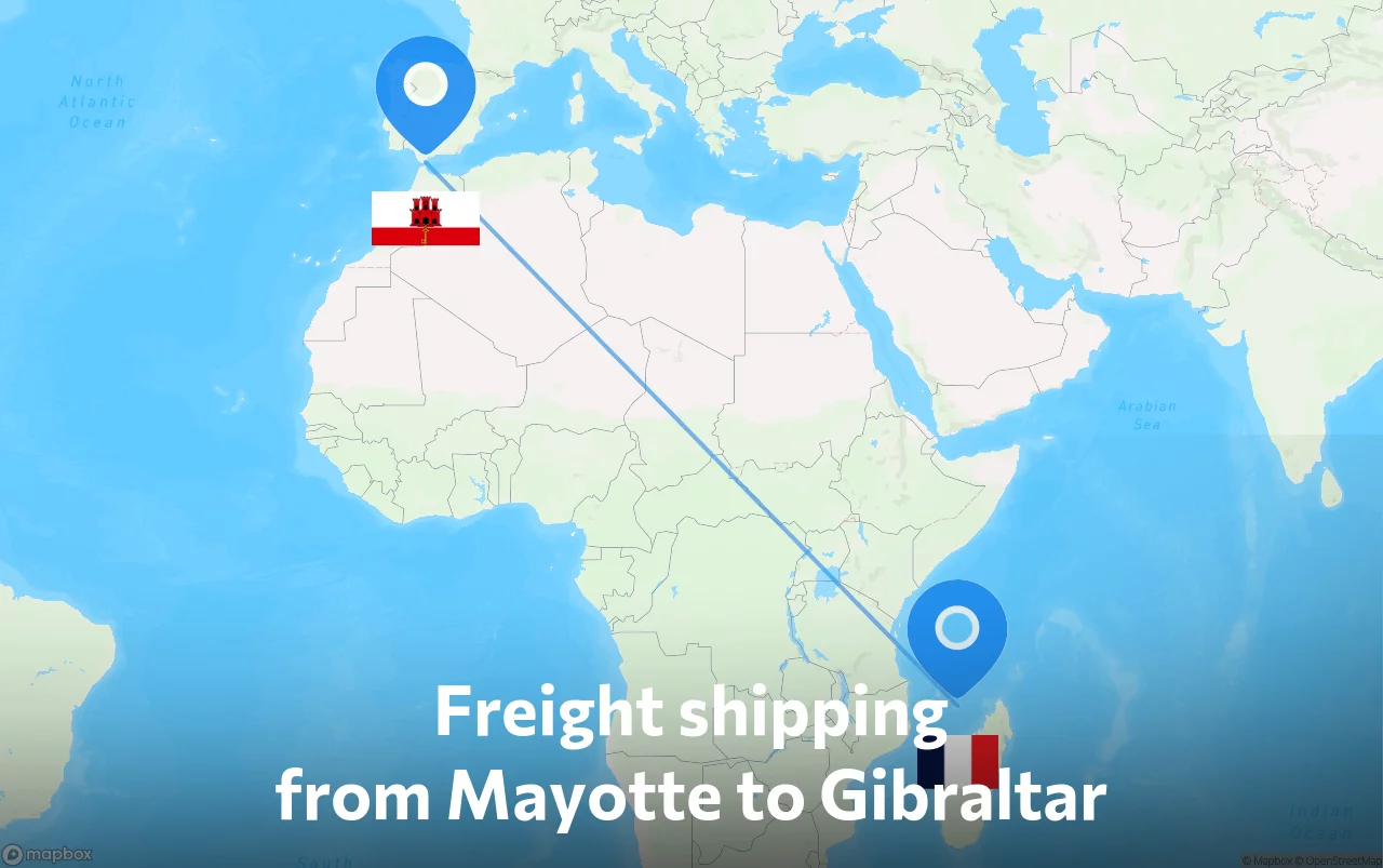 Shipping route from Mayotte to Gibraltar