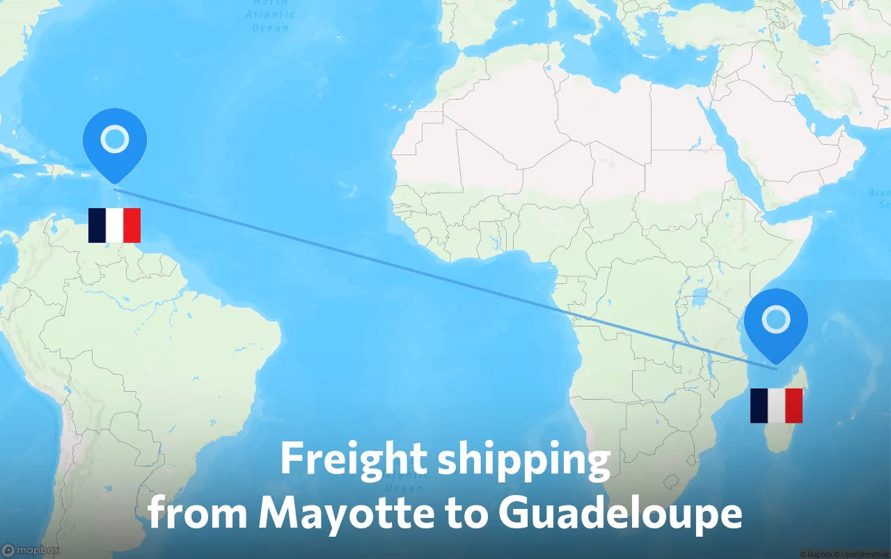 Shipping route from Mayotte to Guadeloupe